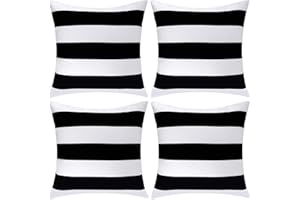 ANECO Pack of 4 White and Black Waterproof Pillow Covers Outdoor Throw Pillowcases Square Garden Cushion Case for Home, Garden, Patio, 18 x 18 Inches