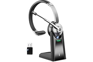 EARBAY Bluetooth Headset mit Mikrofon，Kabelloses Headset mit USB Dongle & Ladestation, Wireless Office Headset mit Stummschaltung & Rauschunterdrückung Mikrofon für Computer/Call Center/Büro/HomeOffice/Teams
