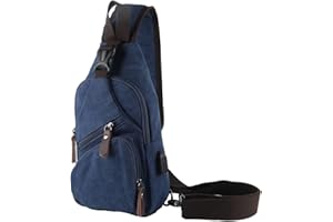 Naudamp Bolso Bandolera para Hombre Carga USB, Bolsos Cruzados Informal para el Pecho, Mochilas Pequeñas de Lona para de Viaje, Senderismo, Estudio, Ciclismo
