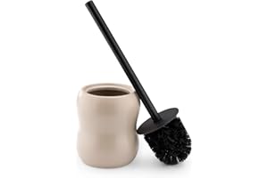 Navaris Szczotka toaletowa i uchwyt ceramiczny, szczotka do czyszczenia Loo i zestaw podstawowy, szczotka do szorowania WC i ceramiczny uchwyt, stojak do toalety/łazienki, beżowy