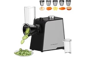 SOKANY 1000W Râpe de cuisine électrique, Coupe-légumes électrique avec 5 Cônes en Acier Inoxydable, Hachoir multifonctionne découpe legumes facilment, fromage, carottes, chocolat (SK-06018)