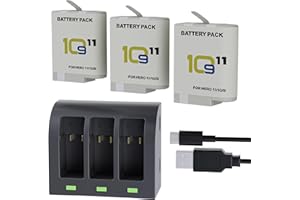 F1TP 3-Pack 2000mAh Hero 12/11/10/9 Battery and 3-Channel LED USB Storage Charger Compatible with Go pro Hero 12 11 10 9 Black
