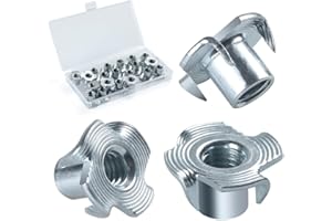 BOUMVID Écrou en T Inserts Acier Fileté M6 x 9 mm, 20 Pièces Écrous à Griffes T en Acier au Carbone Zingué, Écrous Éntraînement Insert, D'éCrous en T à Dents Quatre Pour Meubles de Menuiserie