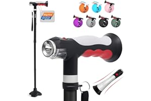 BigAlex Gehstock mit Zwei Leuchten für Damen und Herren, Faltbare Gehstöcke mit Rutschfester Quad-Basis für Stabil, Klappbar, Höhenverstellbar, Aufstehhilfe, Gehhilfe Stock für Senioren & Erwachsene