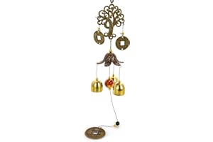 TIESOME Szczęśliwe dzwonki wietrzne, 3 dzwonki, feng shui, wiatrak ze smyczą na szczęście, do domu, ogrodu, wisząca dekoracja, prezent