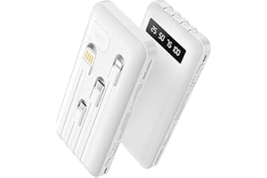 Powerbank 26800mAh mit 4 integrierten Kabel, 22.5W Power Bank USB C Schnellladefunktion mit LED Display & Halterung, Externe Handyakkus für iPhone 17/16/15/14/13/12/11 iPad Samsung Galaxy schneeweiß