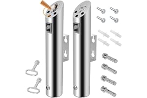 Cenicero Exterior Pared, Cenicero de Pared para Exterior en Acero Inoxidable con Cerradura para Restaurante Hotel Oficina y Balcón H30cm x 6,2cm por Poweka (Plata, 2 Piezas)
