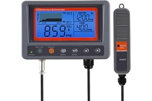 TEKCOPLUS CO2 Controller Carbon Dioxide Monitor Air Quality Monitor CO2 Meter with Day and Night Control Relay Function, NDIR Sensor Probe Cable, CO2 Detector for Green House Grow Room Home Office