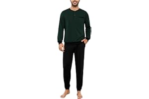 Bresdk Pijama Hombre Invierno Algodón Ropa de Dormir Camiseta de Manga Larga Largo Pantalón Pijama para Hombre S-3XL