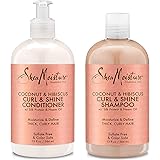Shea Moisture Coconut & Hibiscus Curl & Shine Shampoo and Conditioner Set W/silk Protein and Neem Oil 13 Oz Bottles by Shea M