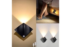 SENFAY 2 Pcs Aplique Pared Interior LED LED Aplique con Sensor de Movimiento, USB Recargable 3000K Lámpara de Pared Magnética Pilas Moderno Lámpara de Pasillo magnética,Negro