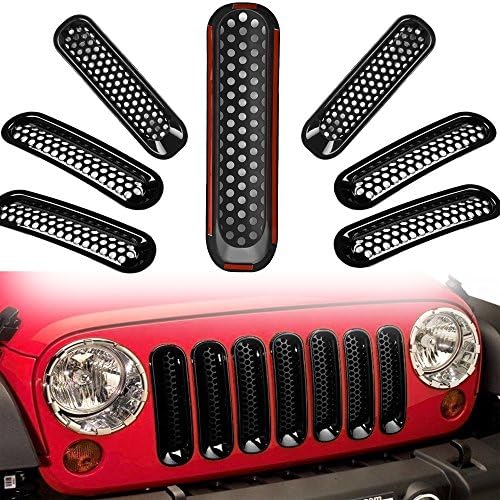 Esyauto Front Mesh Grille Insert Kit ABS Rust-resistant Grill Guard Frame, Pack of 7, Black