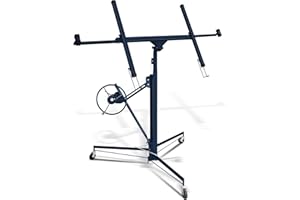 Peviasot Plattenheber Klappbar, höhenverstellbar 140cm-350cm Arbeitshöhe, 3 Räder mit Feststellbremse, Max 290cm Lastarmbreite, 68kg Traglast, Montagehilfe für Trockenbau und Terrassenplatten, Blau