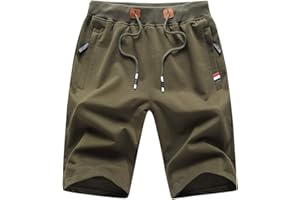 JustSun Short Sport Homme Running Coton avec Poches Zippées