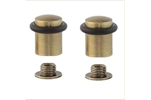 EVI Herrajes | Pack con 2 Fermaporte | 27 x 29 mm | Base filettata | Gomma Nera di Silicone Naturale | Ottone Finitura Pelle Invecchiata | Compresi Vite + Tassello di Fissaggio | Mod. I-138CBCU