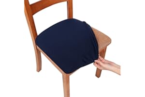 smiry Stretch Chair Seat Covers for Dining Room, Navy Blue Set of 1 Jacquard Dining Chair Seat Protectors Chair Slipcovers