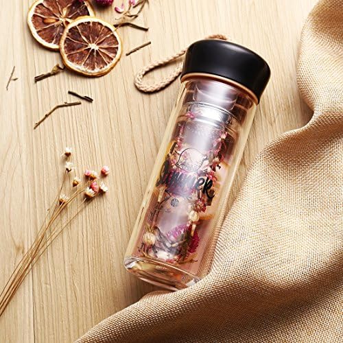 CENSUN Borosilicate Glass Water Bottle Tea Coffee Juice Cup with Strap Wooden Lid, SYTGYBL173 (Black)