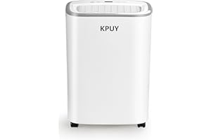 KPUY Deshumidificador Silencioso 12L - Cobertura de hasta 22㎡ (55m³) - Bajo Consumo de Energía - Pantalla Digital de Humedad - Temporizador de 24H - 2.3L Depósito Extraíble y Desagüe Continuo (Blanco)