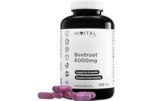 HIVITAL FOODS Betterave 6000 mg. 180 gélules vegan pour 6 mois de traitament. Extrait Naturel de Beetroot. Fabriqué en Europe par HIVITAL