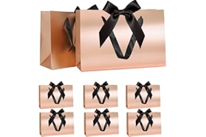 KISPATTI Juego Bolsas Regalo, Bolsas Regalo Oro Rosa con Cinta Bolsas Regalo con Asas Bolsas Regalo Oro Rosa con Cinta Negra 8 Piezas 30x20x10cm Bolsas Regalo para Navidad Cumpleaños Boda Aniversario