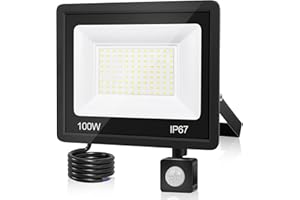 VRFMALIY Foco LED Con Sensor De Movimiento 100W,10000LM 7000K Foco LED Detector Blanco Frío,Foco LED Exterior,IP67 Impermeable Focos LED Exterior Para Casa,Garaje,Patio,Terraza,Campo