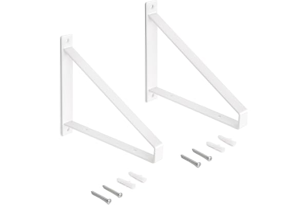 Emuca - Jeu de supports pour étagères en bois avec forme triangulaire, Acier, Peint en blanc