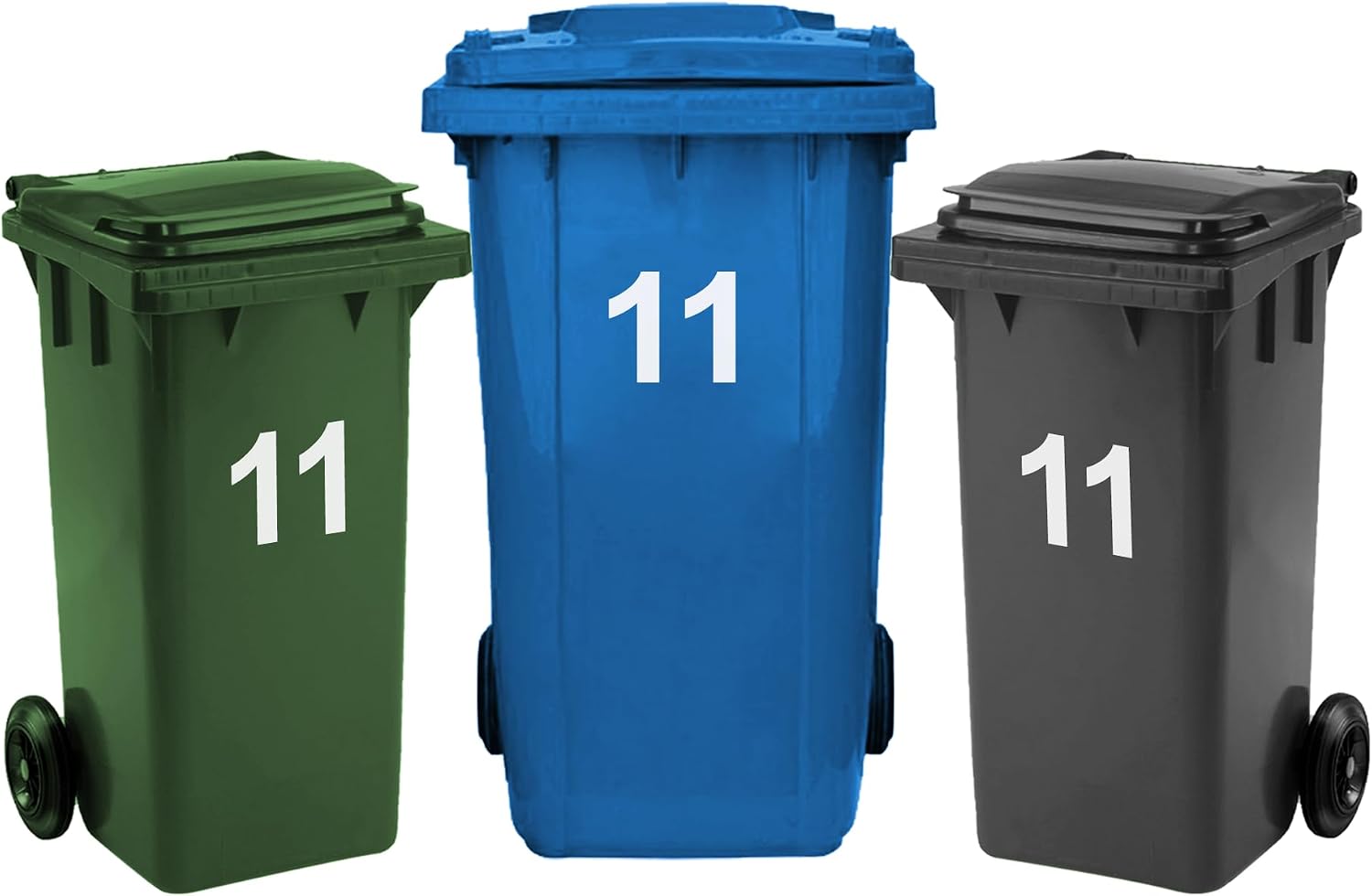 Rubigo 3 x Bin Numbers for Wheelie Bins, 0-99, Letters A-D, 17.5cm Dustbin Stickers, Easy Application Stick On Number Stickers - Weatherproof Self Adhesive Vinyl (11)
