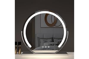 ACHZYFT Lustrzana Toaletka, Wolnostojące Lustro Do Golenia Na Stole, Lusterko Kosmetyczne Ze światłami, Podświetlane Lustro Lustro Do Makijażu Z Oświetleniem 3 Temperatury Barwowe, Okr(Size:40cm,Color:Silver)