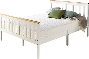 Aspire Beds Atlantic Solid Wood White Shaker Bed Frame with Natural Wood Highlights (Small Double (120 x 190 cm))