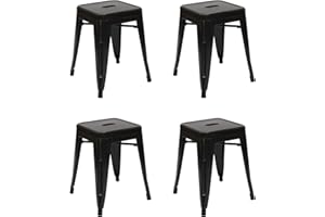 Vaukura Taburete Bajo Oliix (Pack 4) - Taburete Industrial Metálico Brillo (Negro)