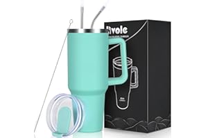 Livole 40oz Tumbler with Handle, 1200ml Leakproof Vacuum Travel Mug for Cold Hot Drink, Insulated Coffee Cup with Straw and Lid, Stainless Steel Water Bottle for Travel, Camping, Sports, Mint Green