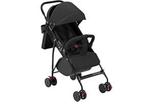 HUOLE Poussette Bébé Légère et Compacte de 0 Mois à 4 Ans, Capacité de Charge Maximale de 25 kg, Poussette Pliable, Dossier Inclinable, Pliage Automatique en 1 Étape, Canopy-C-noir