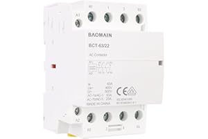 BAOMAIN Contattore CA, 2-poli NO, 2-poli NC, 63A, CA 220V Tensione bobina, 35 mm Montaggio su guida DIN, VDE Approvato, BCT-63/22 (4P 2NO 2NC 220V)
