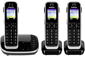 Panasonic KX-TGJ familjetelefon med telefonsvarare (trådlös telefon med 3 handenheter, låg strålning, samtalsskydd) sva