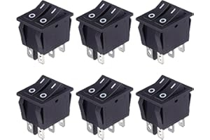 VEXUNGA Double Rocker Switch 6 Pin ON/OFF Doat Double Switch 16A 250VAC 20A 125VAC Black Push Button Switches (6 Pieces)
