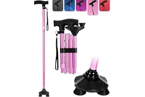 LEYCHVES Walking Stick for Women, Folding Adjustable Walking Sticks for 5.2FT-6.1FT Ladies, Free Standing Cane with Pivot Tip, Collapsible Walking Stick for Elderly