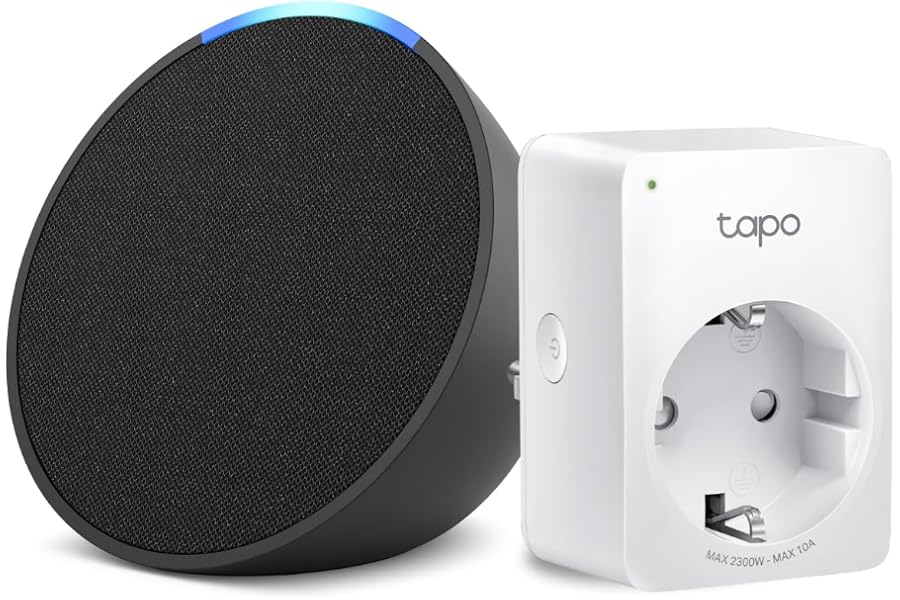 Echo Pop | Anthrazit + TP-Link Tapo P110MA WLAN-Steckdose mit Energieverbrauchskontrolle, Funktionert mit Alexa - Smart 