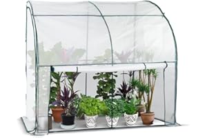 VOUNOT® Gewächshaus Foliengewächshaus, Anlehngewächshaus mit Seitenwände Aufrollbar, Tomatengewächshaus Winterfest Stabil, 200x100x180cm Weiß