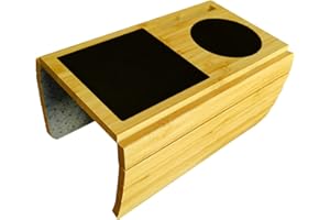 EUNEWR Taca na sofę z bambusa, stolik pod podłokietnik z antypoślizgową, elastyczna półka na sofę, zaokrąglone i kwadratowe podłokietniki (kolor naturalny)