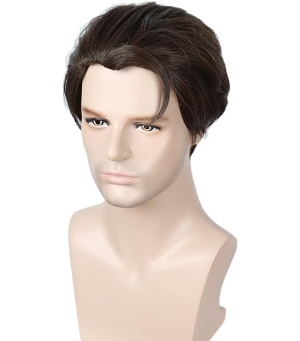 Linfairy Costume Années 80 Homme - Perruque Noire Courte + Moustache Pour Cosplay Halloween