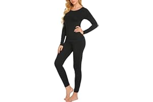 Ekouaer Pyjama thermique pour femme - Intérieur en polaire thermique - 2 pièces - Pour l'hiver