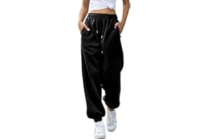 EBANKU Pantaloni Sportivi da Donna con Fondo Aderente con Tasche Tuta Tinta Unita Pantaloni Larghi in Vita Elastica per Hip Hop Casual, Palestra e Jogging