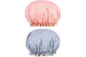 LANJUE 2PCS Bonnets de Douche, Chapeau de Douche Réutilisables Cheveux Douche Imperméable Double Couche avec des Bandes Élastiques pour Les Femmes Filles de Douche Spa Salon