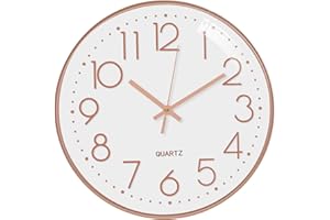 October Elf Orologio da Parete Silenzioso 30 cm Orologio AntiGraffio al Quarzo a Batteria Tondo per Soggiorno Camere da Letto Cucine perUfficio Camera di Classe (Oro Bianco-Rosa)