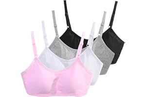 Radsocken 4 Pack Sports Bra for Girls, Cotton Training Crop Bras with Adjustable Strap Seamless Sports Underwear, Teenage Girls Crop Top for 10-16 Years