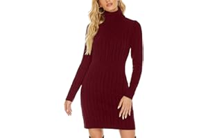 QUNERY Vestito Donna Invernale Elegante,Abito in Maglia Manica Lunga Collo Alto per Autunno,Vestiti Maglione Elasticizzato Casual