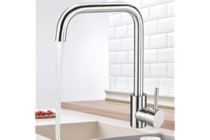 Virklyee Rubinetto cucina inox Rubinetto Lavello Cucina Miscelatore da cucina monocomando, Dell'Acqua Calda e Fredda Adattatore, Facile da installare e pulire, A forma di L (Argento)