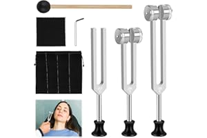 PGONLINE Stimmgabel Set-128 Hz, 256 Hz, 512 Hz, Stimmgabel Therapie mit Hammer, Stimmgabel Aluminiumlegierung für Frequenztherapie, Stimmgabel Therapie, Yoga und Meditation
