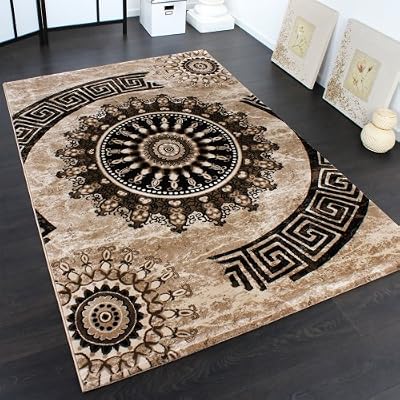 Paco Home Tapis Classique à Motifs Ornements Circulaires Chiné Moucheté Marron Beige Noir, Dimension:160x230 cm