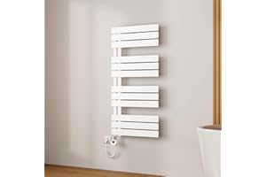 EMKE Scaldasalviette Elettrico 104x50 cm Bianco, Porta-Asciugamani Riscaldante con Termostato WiFi, 600W, Termoarredo Elettrico per Bagno